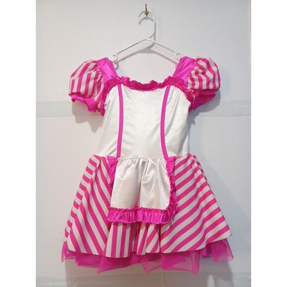 Weissman Girls Dance Recital Costume Gymnastics Pink Stripe One Piece Medium - Picture 3 of 8
